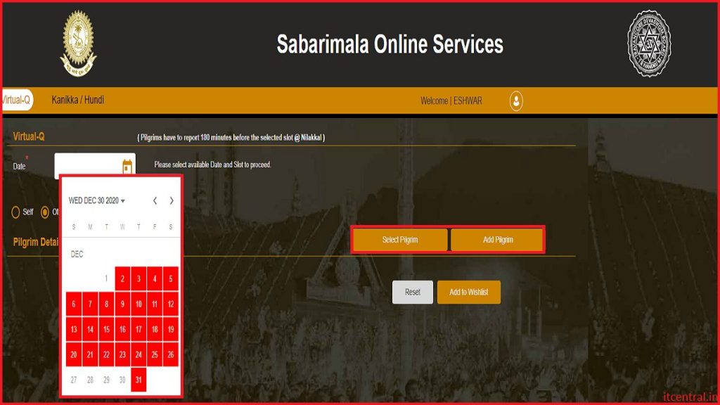 Online Bookings For Sabarimala Virtual Q 2021